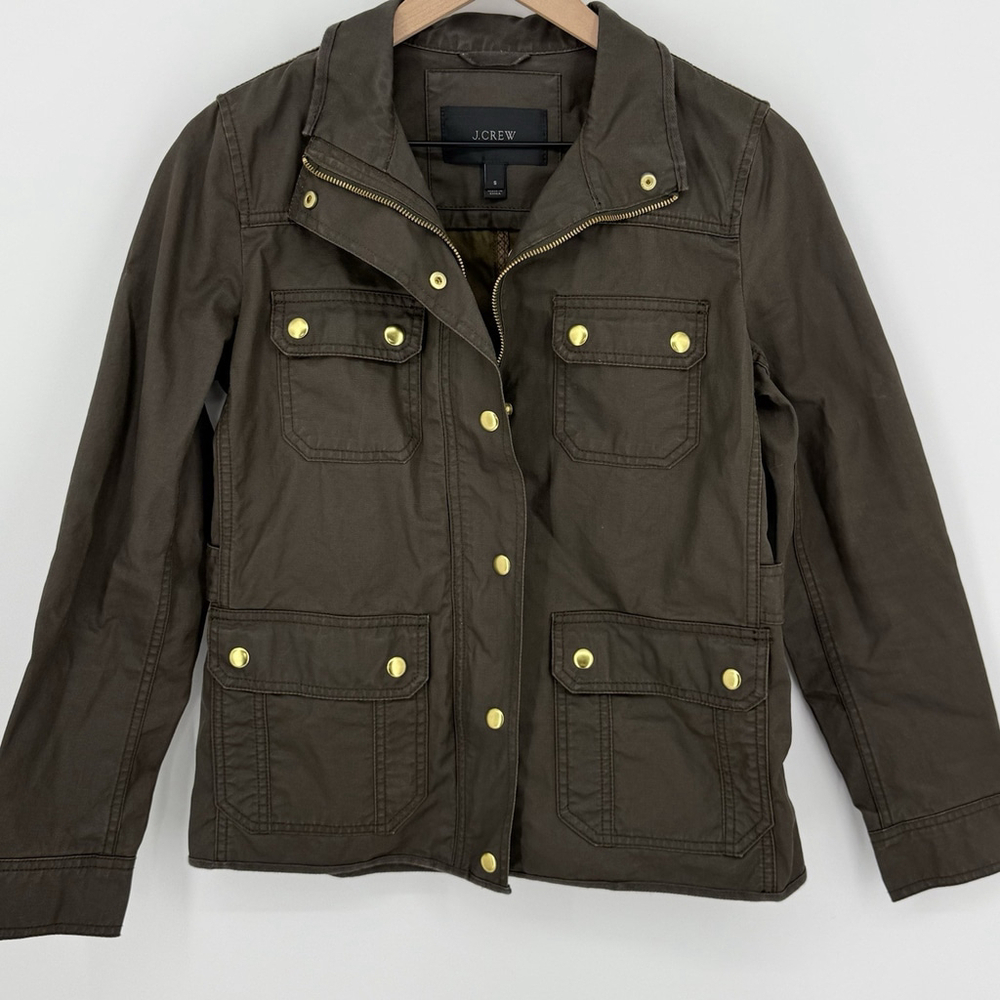 Women's J. CREW Downtown Field Jacket Mossy Brown/Olive Green Waxed Size Small